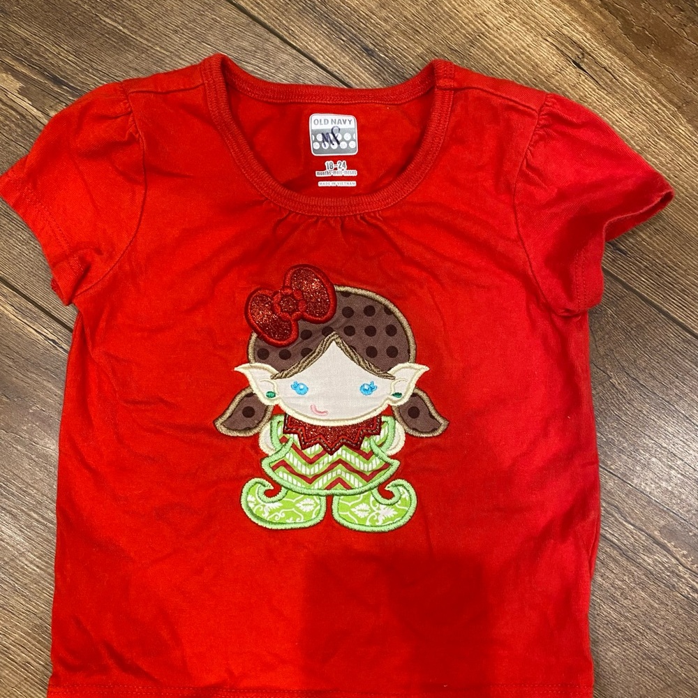 Old Navy Red Tee with Elf Graphic